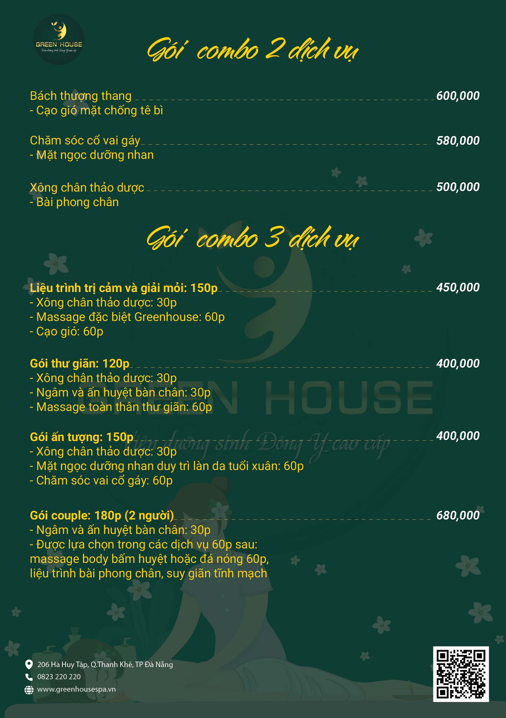 thiết kế Menu viện dưỡng sinh đông y Green House Spa