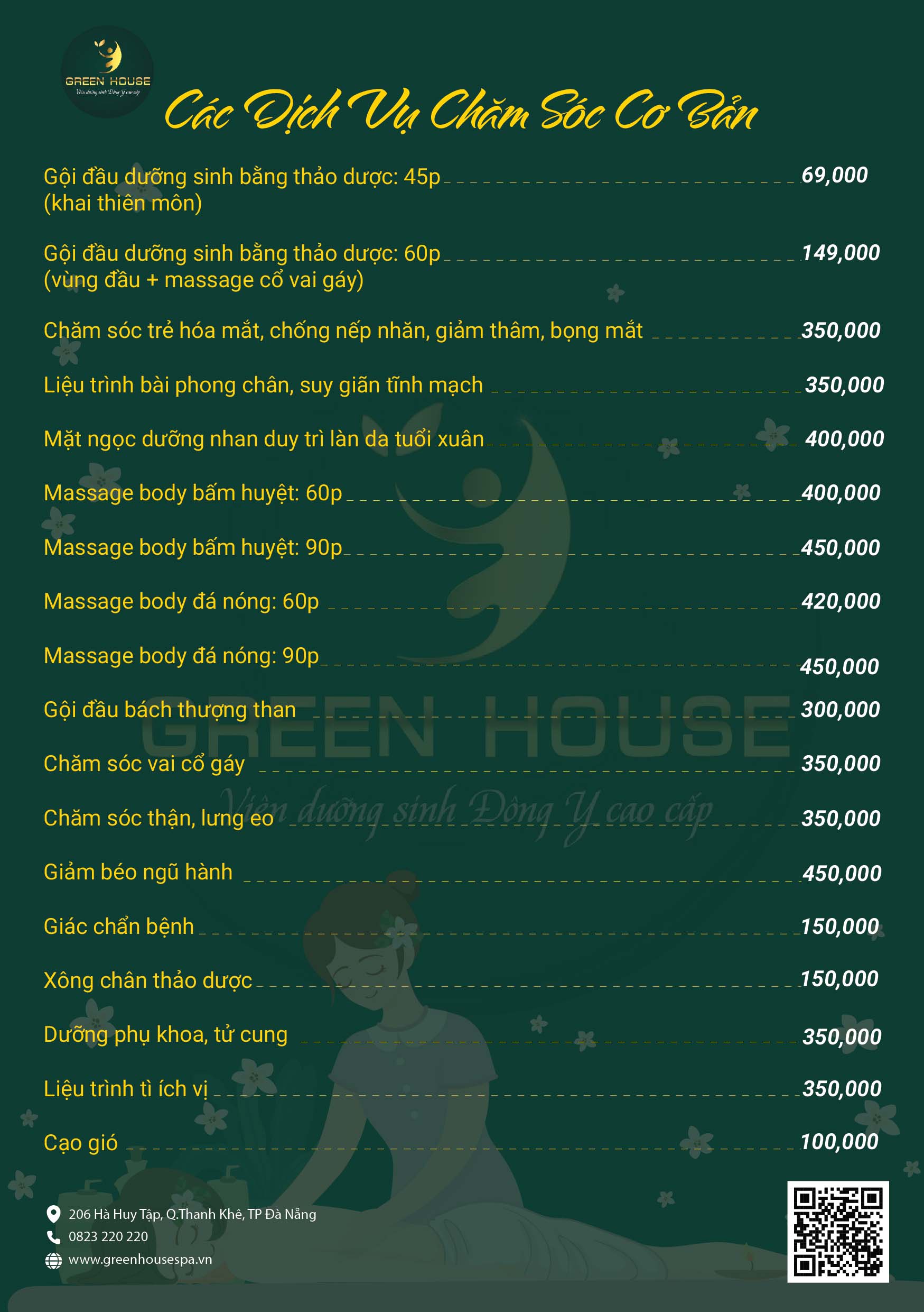 thiết kế menu viện dưỡng sinh green house spa Đà Nẵng